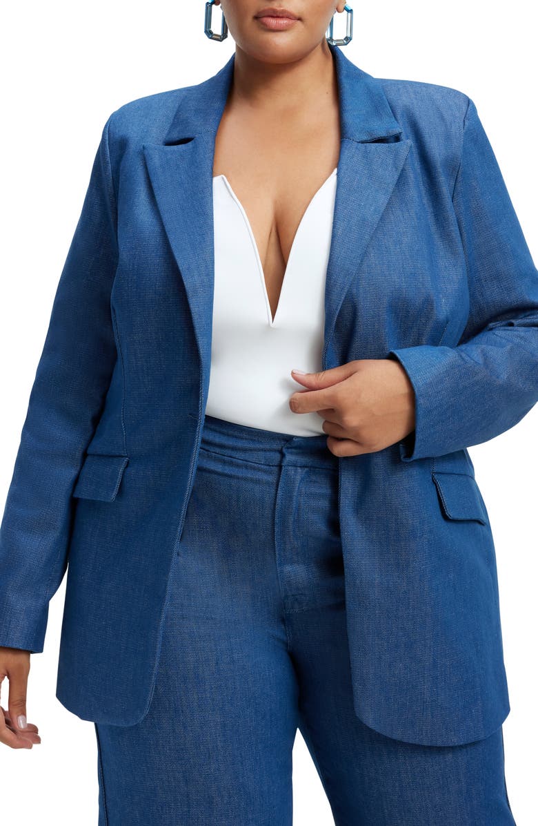 Good American Notch Lapel Chambray Blazer, Alternate, color,