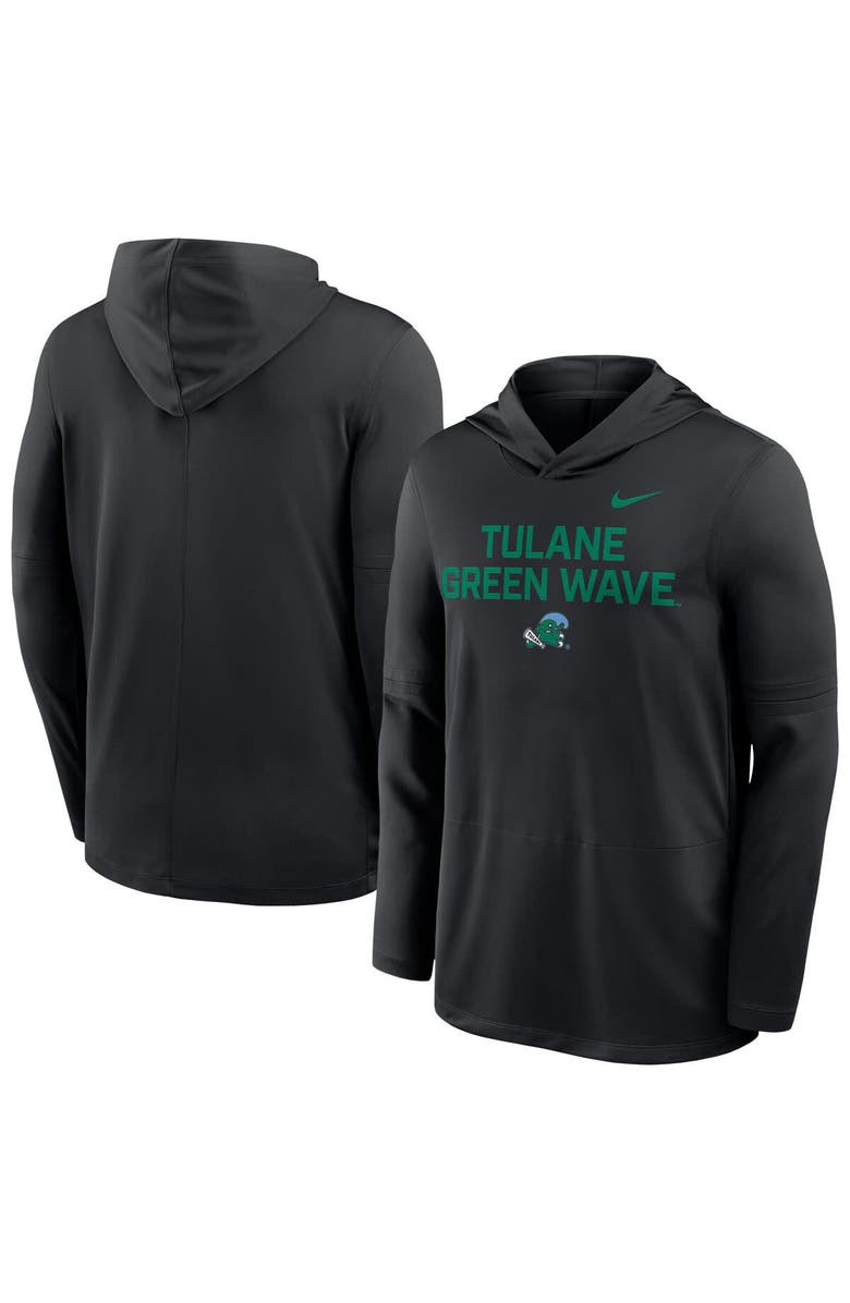 Nike Men's Nike  Black Tulane Green Wave Sideline Dri-FIT Lightweight Hooded Top, Alternate, color, Black