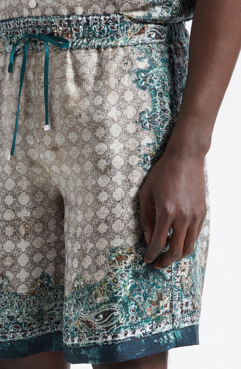 AMIRI Monogram Bandana Print Silk Shorts, Alternate, color, Multi Archived