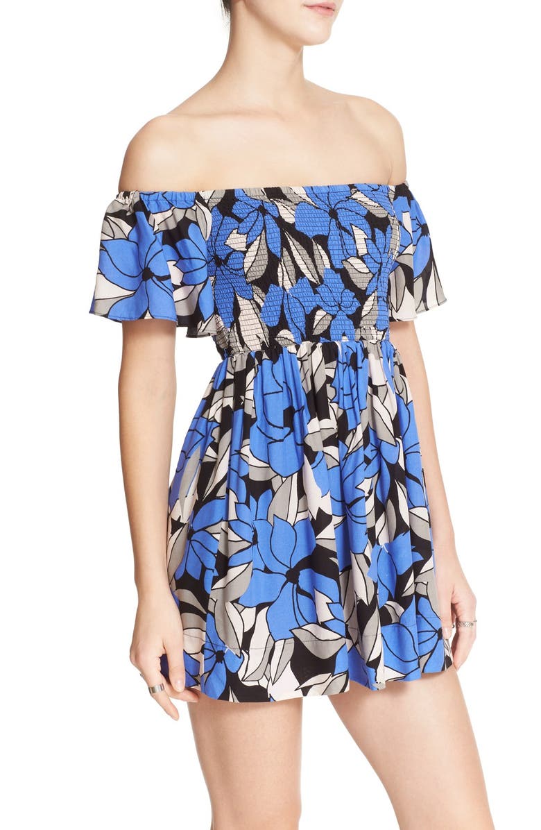 Free People 'Louise' Off the Shoulder Smocked Minidress, Alternate, color, Blue Combo