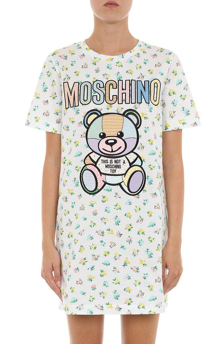Moschino Patchwork Teddy Cotton T-Shirt Dress, Main, color, 