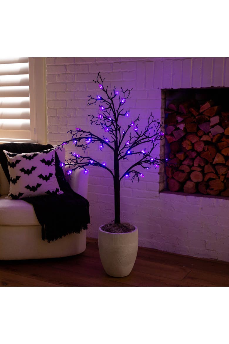 4-ft Pre-Lit Artificial Halloween Spider Twig Tree with 48 Purple LED Lights, Alternate, color, Black