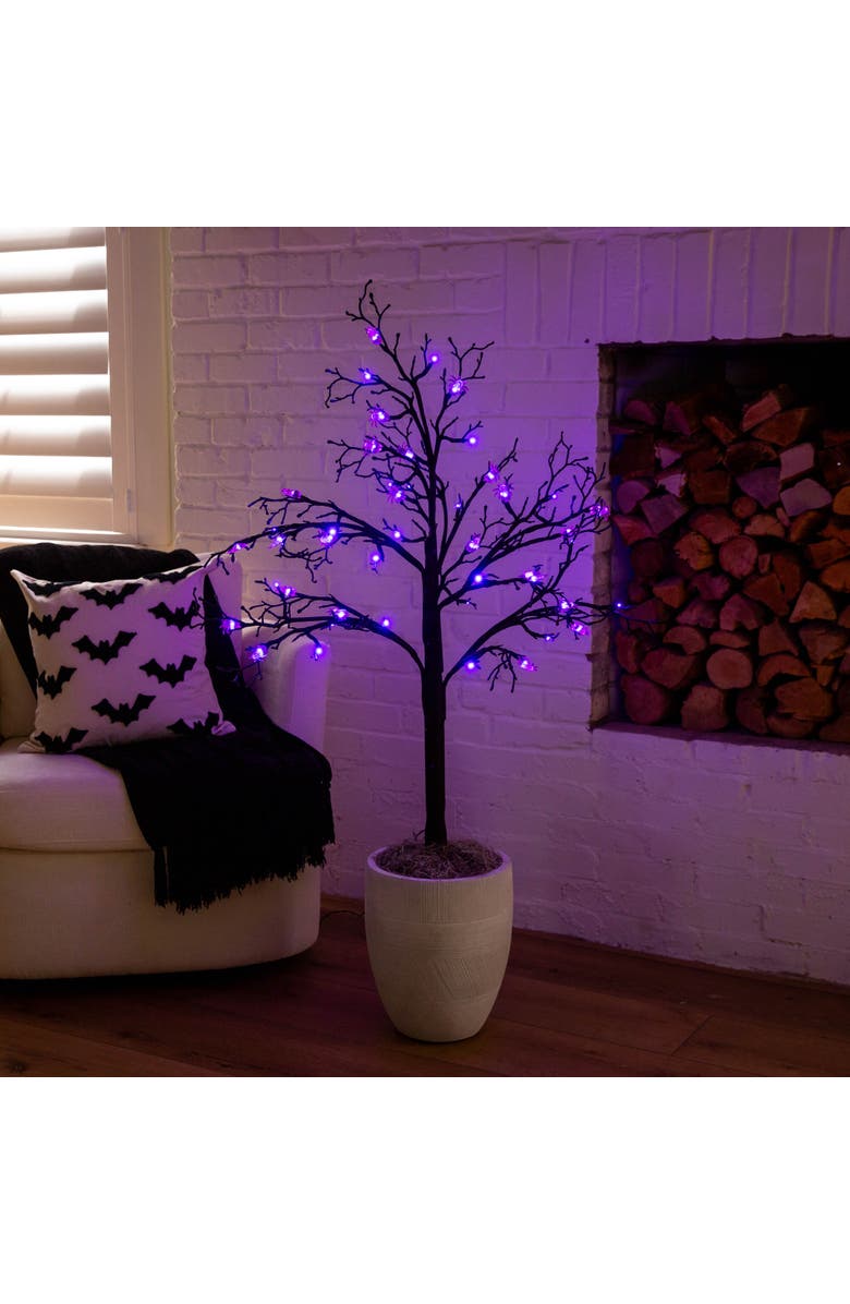 NEARLY NATURAL 4-ft Pre-Lit Artificial Halloween Spider Twig Tree with 48 Purple LED Lights, Alternate, color, Black