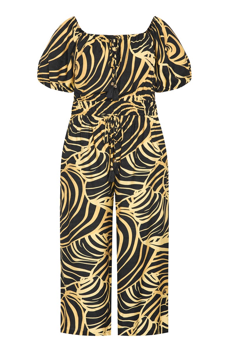 City Chic Erica Swirl Off the Shoulder Jumpsuit, Alternate, color, Sea Swirl