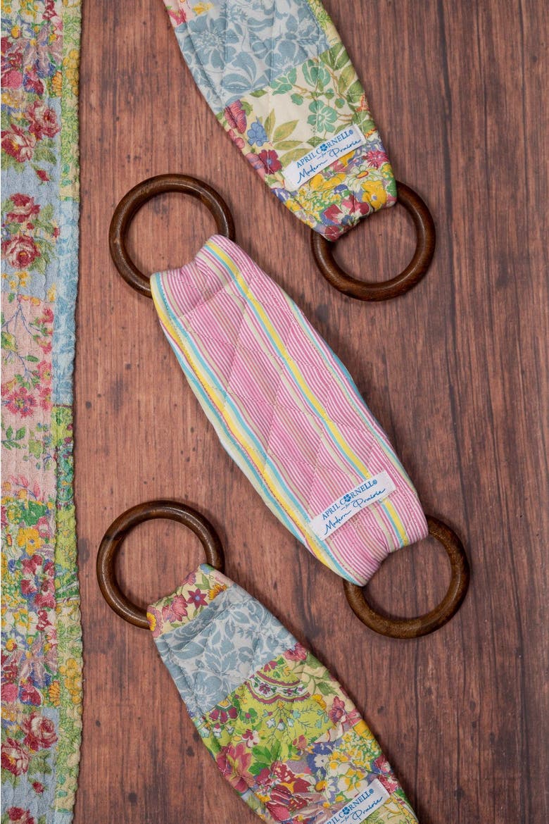 Garden Collage Patchwork Tea Towel + Set Of 3 Wooden Loop Hangers, Alternate, color, Green