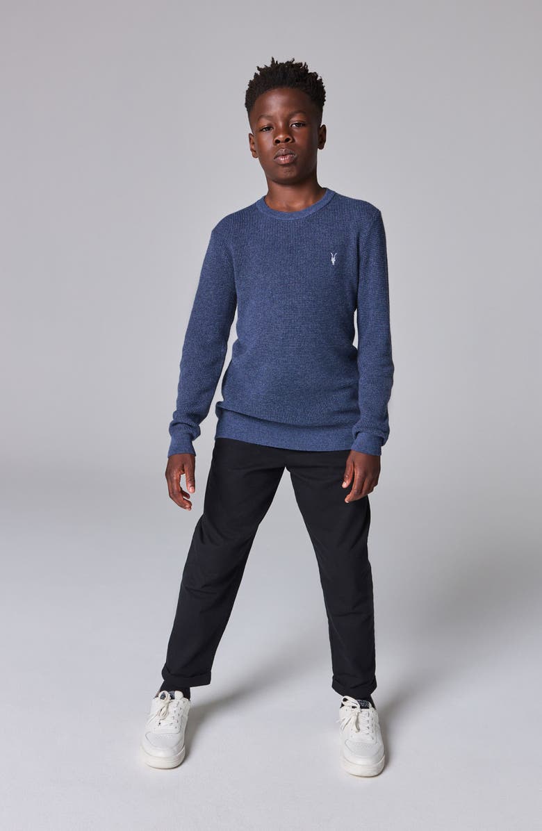 smALLSAINTS by ALLSAINTS Kids' Ramskull Logo Waffle Knit Sweater, Alternate, color, Blue