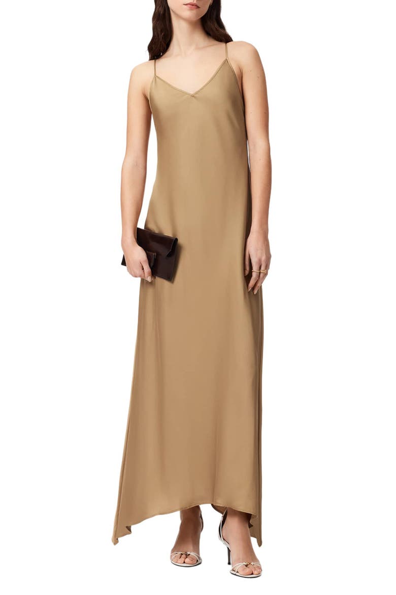 Leona Handkerchief Hem Maxi Slipdress, Main, color, PINTO BROWN
