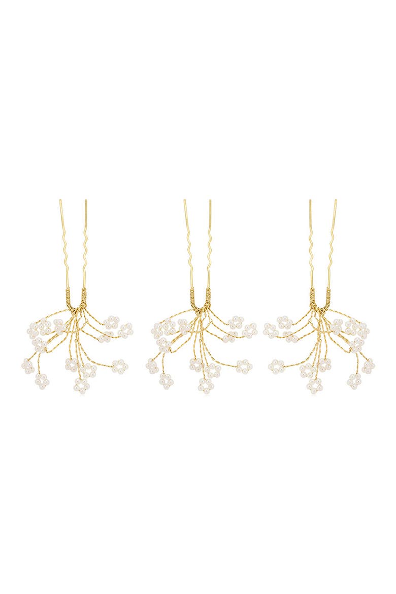 Gracie Set of 3 Imitation Pearl Hair Pins, Main, color, GOLD