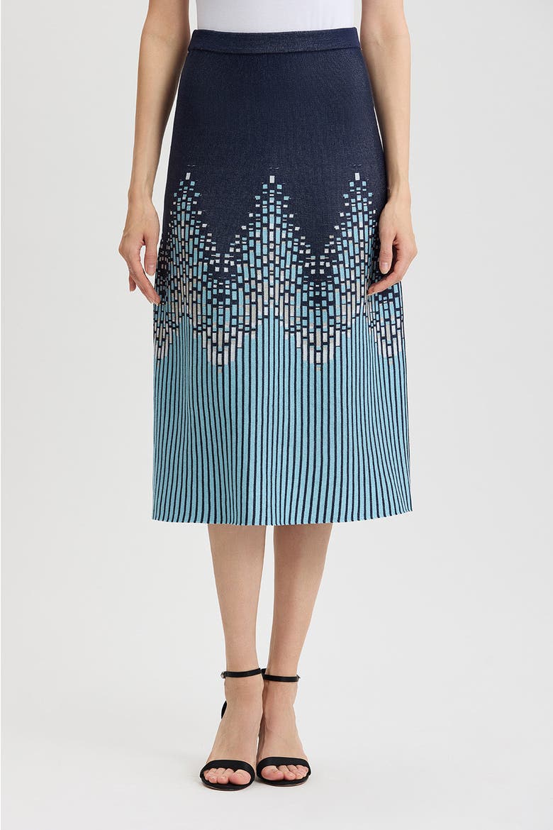 Flared Linear Ombre Soft Knit Midi Skirt, Main, color, Indigo/Limestone/Serene/White