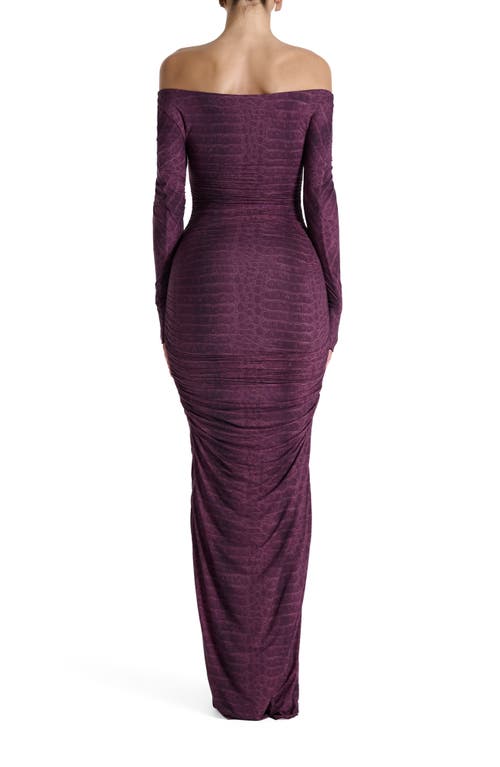 Naked Wardrobe Ruched Off The Shoulder Long Sleeve Maxi Dress In Purple