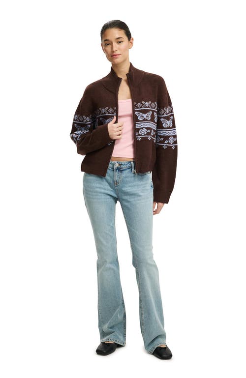 Cotton On Intarsia Knit Bomber In Brown