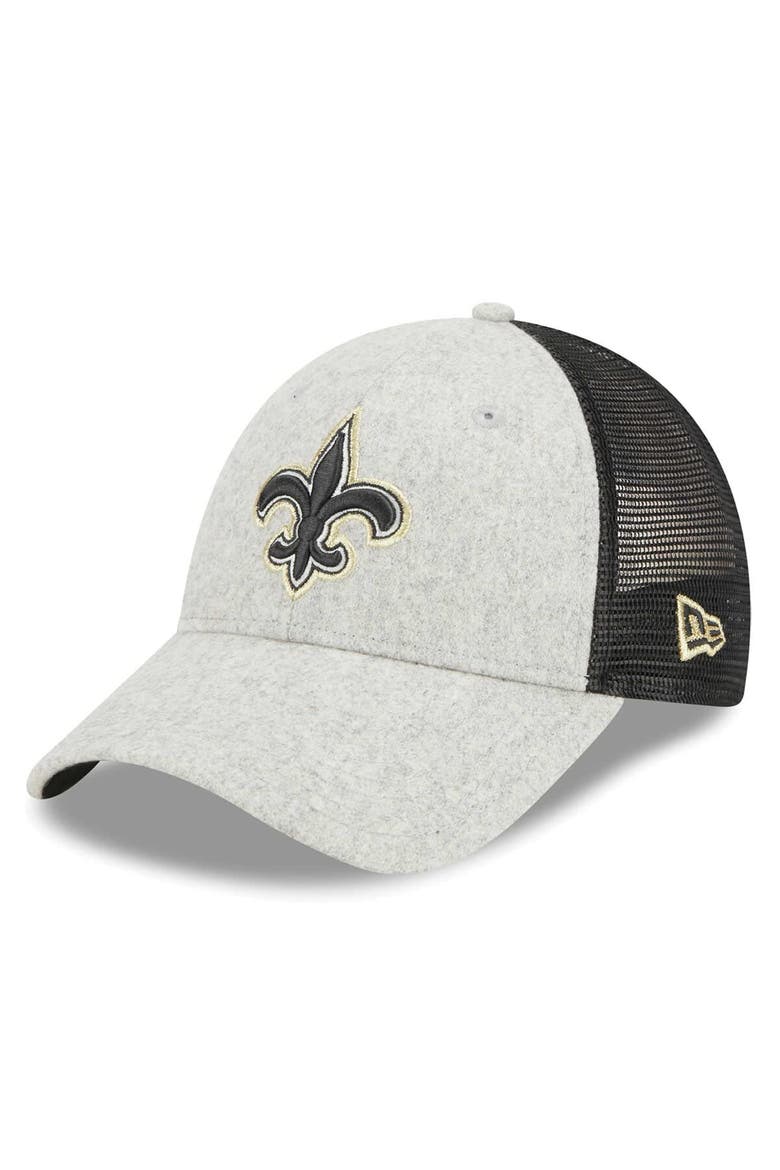Men's New Era Heather Gray/Black New Orleans Saints Pop Trucker 9FORTY Adjustable Hat, Main, color, Heather Gray
