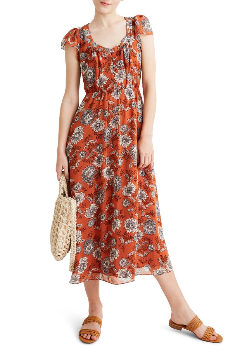 Madewell Sheer Sleeve Button Front Dress, Main, color, 