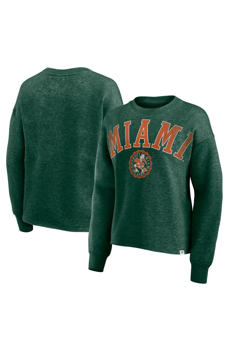 FANATICS Women's Fanatics Heather Green Miami Hurricanes Heritage Oversized Tradition Fleece Sweatshirt, Main, color, 