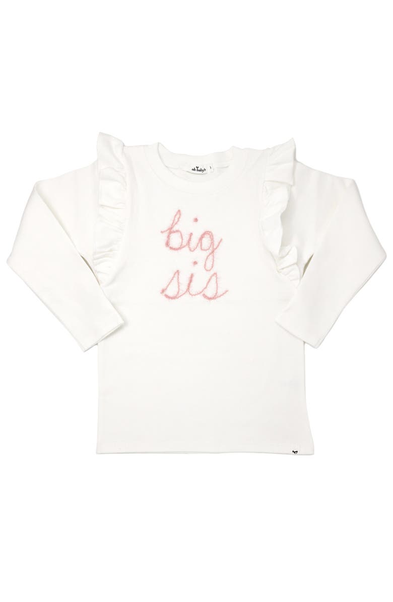 oh baby! "big sis" Pink Eyelash Millie Long Sleeve Tee, Main, color, Cream
