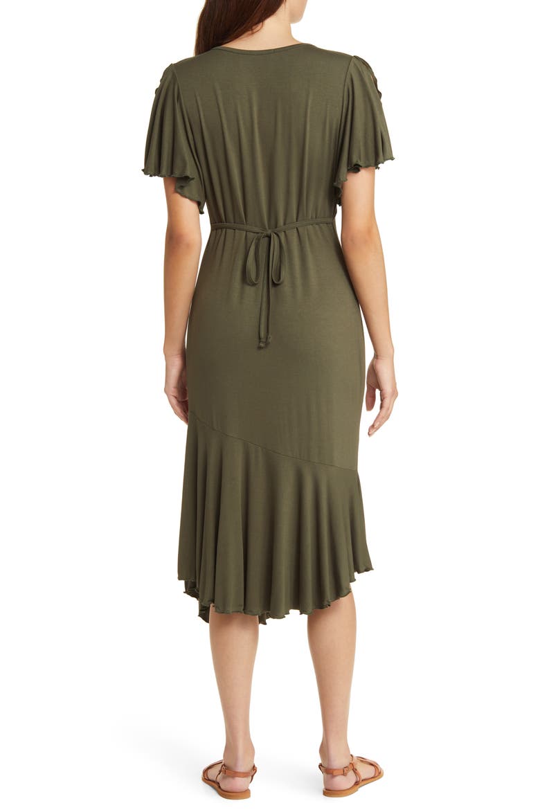 Flouncy Tie Front Asymmetric Hem Sheath Dress, Alternate, color, OLIVE
