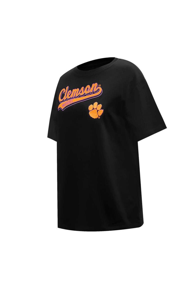 Women's Pro Standard Black Clemson Tigers Script Tail Oversized Boyfriend T-Shirt, Alternate, color, Black