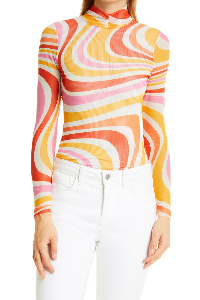 Sarrahh Swirl Stretch Mesh Turtleneck, Main, color, IVORY