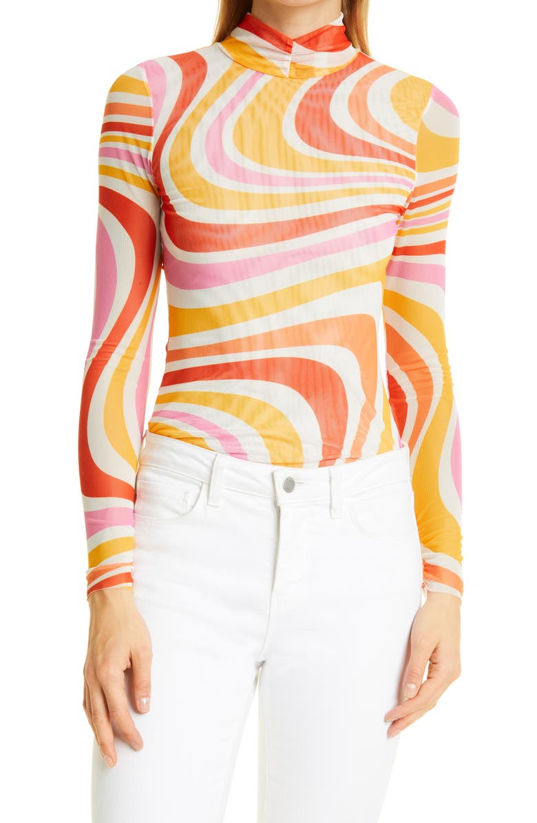 Ted Baker London Sarrahh Swirl Stretch Mesh Turtleneck, Main, color, 