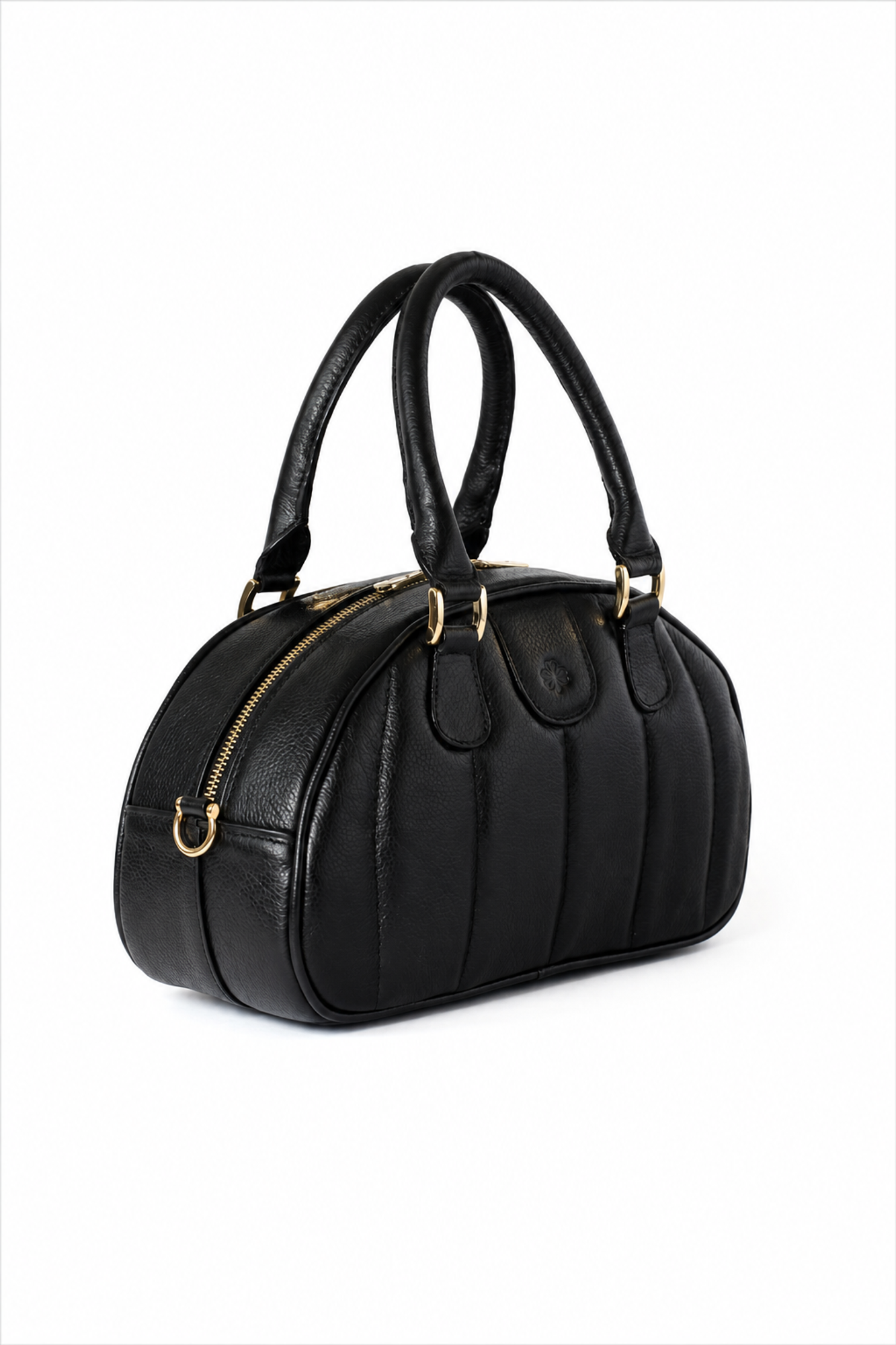 Ameline Sculptural Italian Leather Top Handle, Alternate, color, Black