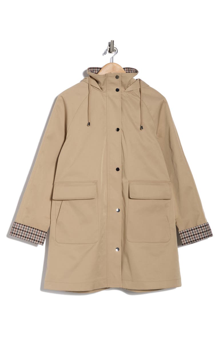 Bernardo Hooded Rain Coat, Main, color, Khaki