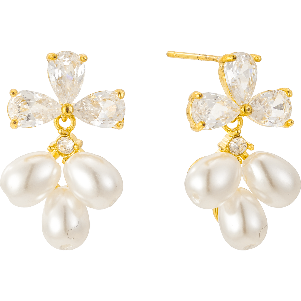 Untamed Petals Windsor Pearl Drop Earrings In Gold