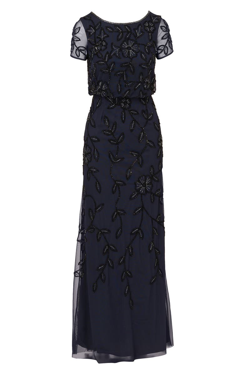 Adrianna Papell Blouson Beaded Gown, Alternate, color, Navy Black