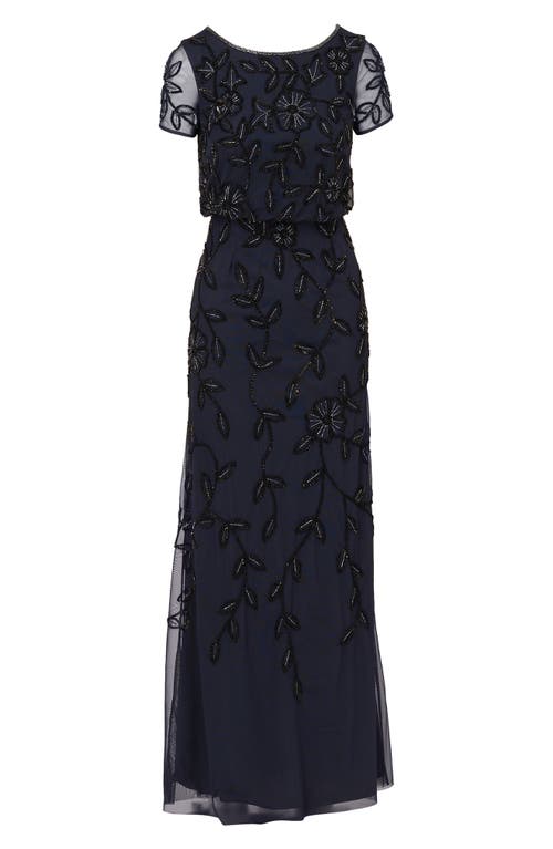 Adrianna Papell Blouson Beaded Gown In Blue