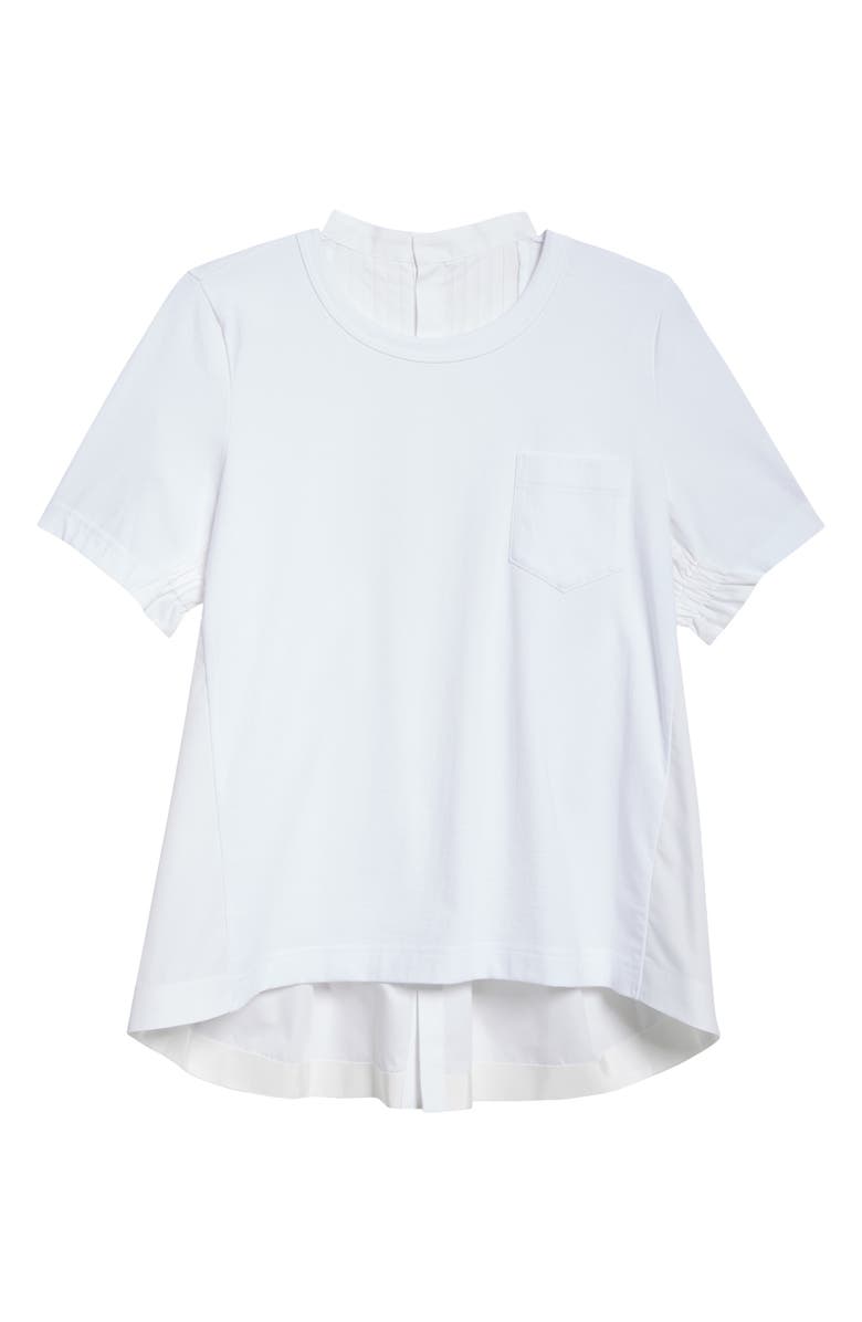 Sacai Mixed Media Poplin & Jersey Top, Alternate, color, White/ Off White 104