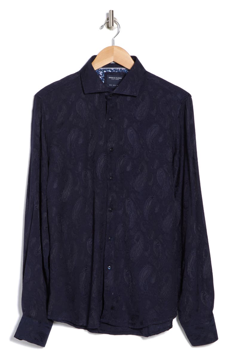 DENIM AND FLOWER Jacquard Long Sleeve Button-Up Shirt, Alternate, color, Navy