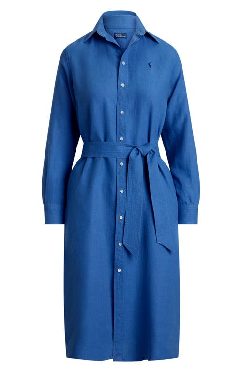 Polo Ralph Lauren Belted Long Sleeve Linen Shirtdress In Retreat Blue