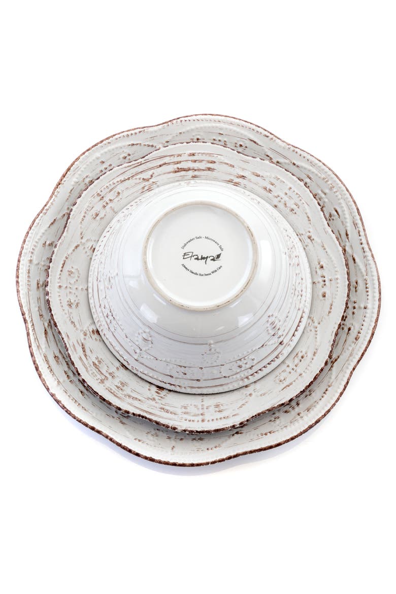 Rustic Birch 16 Piece Stoneware Round Dinnerware Set, Alternate, color, White