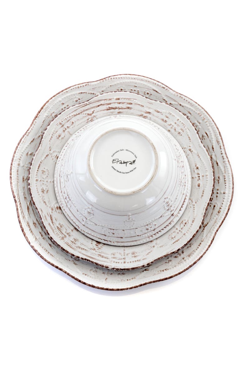 Elama Rustic Birch 16 Piece Stoneware Round Dinnerware Set, Alternate, color, White