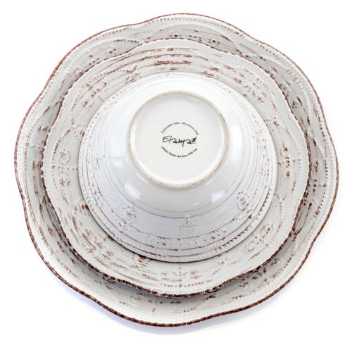 Elama Rustic Birch 16 Piece Stoneware Round Dinnerware Set In White