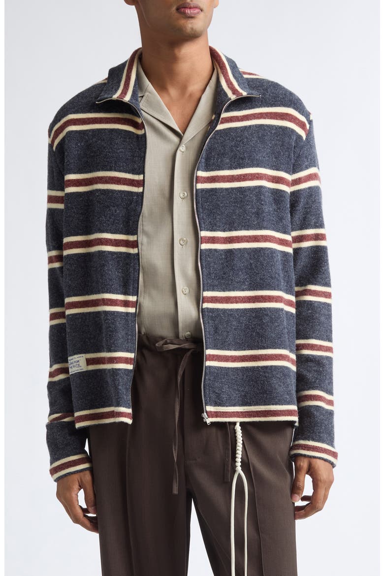 Striped Zip Up Funnel Neck Jacket, Main, color, NAVY