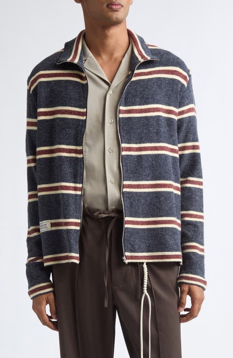 Striped Zip Up Funnel Neck Jacket
