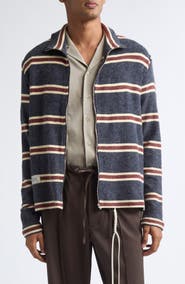 SONG FOR THE MUTE Striped Zip Up Funnel Neck Jacket
