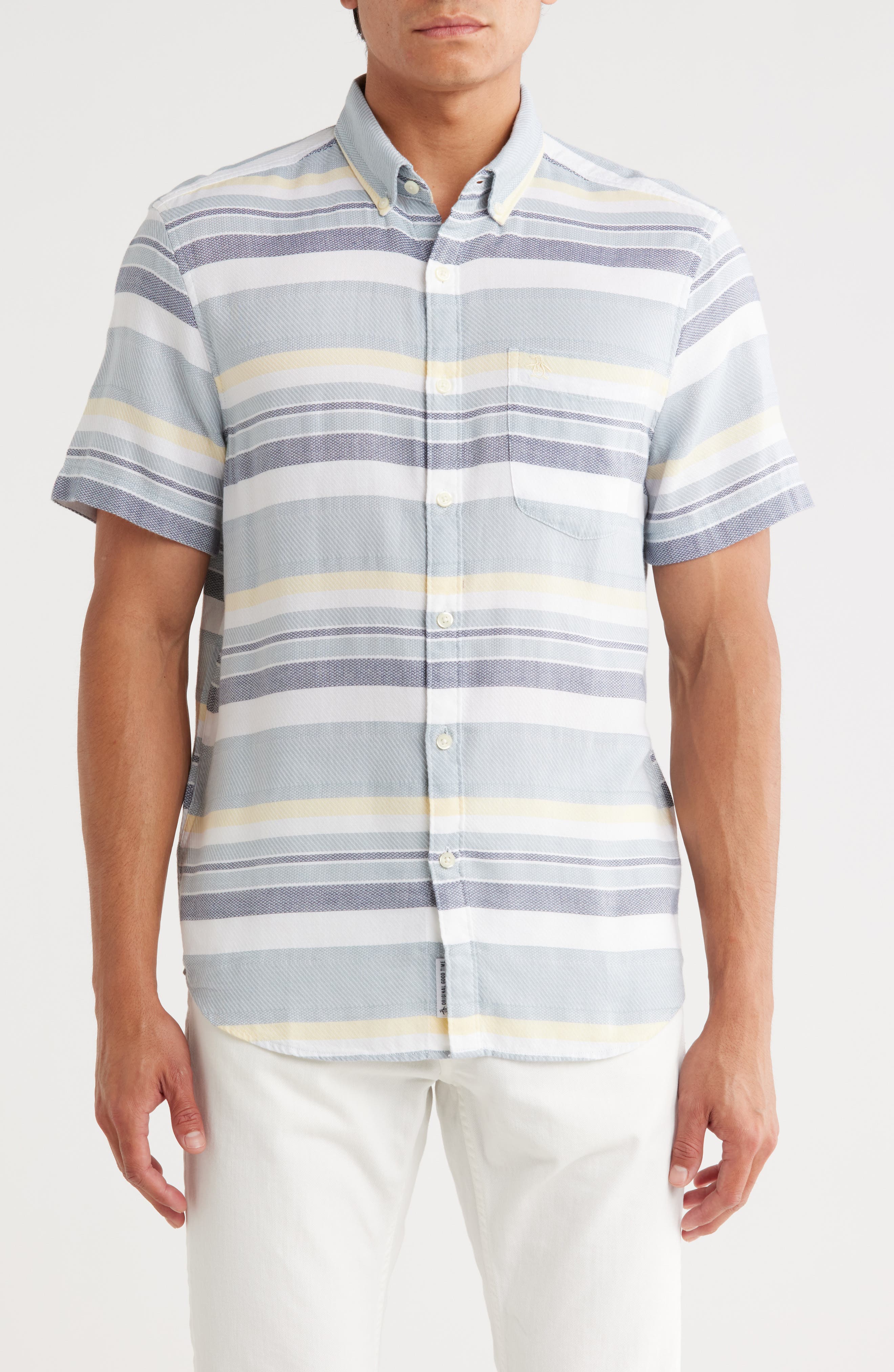 Original Penguin Short Sleeve Stretch Dobby Button-Up Shirt