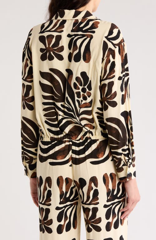 T Tahari Faux Wrap Collared Top In Tan/brown/black