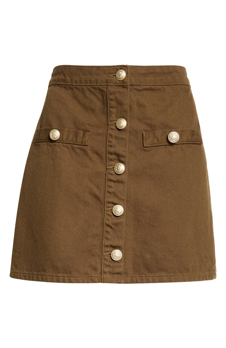 L'AGENCE Kris Button Front Cotton A-Line Miniskirt, Alternate, color, Olive Grove