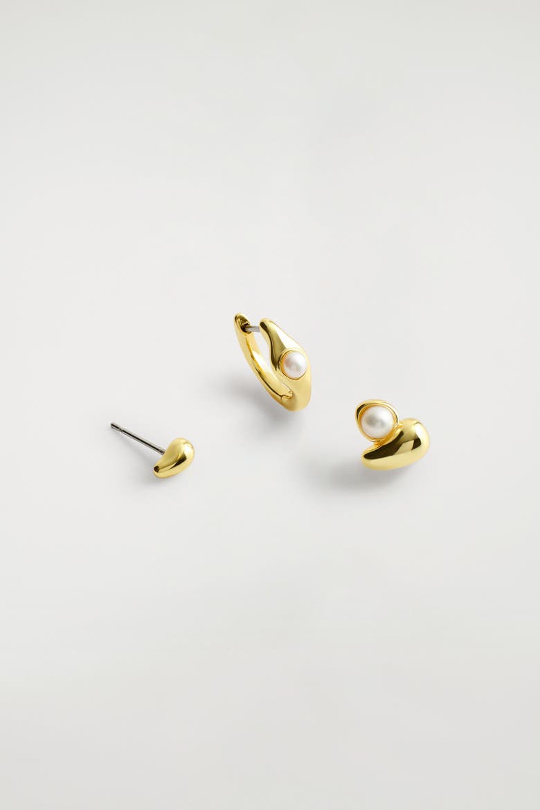3-Pack Mismatched Teardrop Earrings, Alternate, color, GOLD