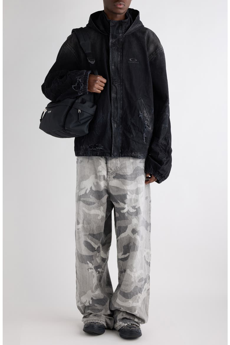 Hooded Distressed Denim Workwear Jacket, Alternate, color, 1037 BLACK FADE OUT