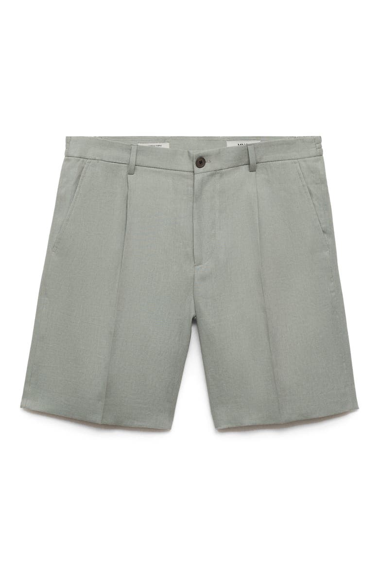 Pleated Linen Bermuda Shorts, Alternate, color, AQUA GREEN