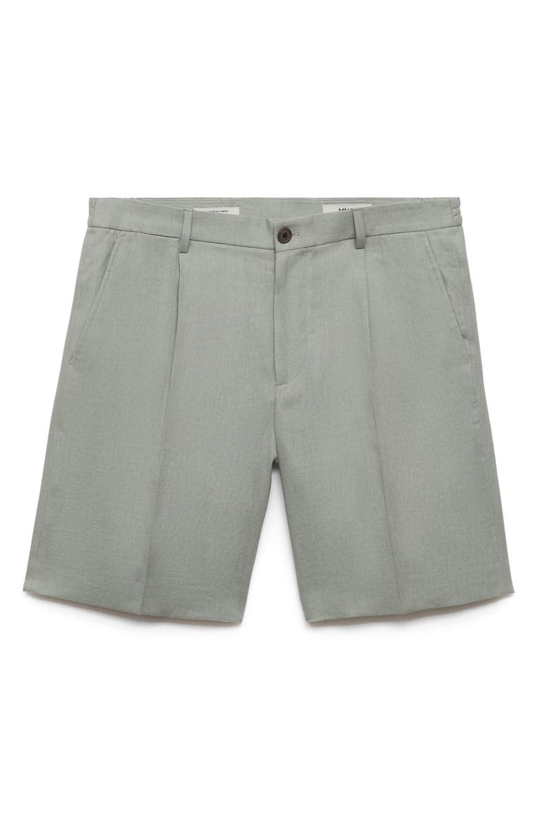 MANGO Pleated Linen Bermuda Shorts, Alternate, color, Aqua Green