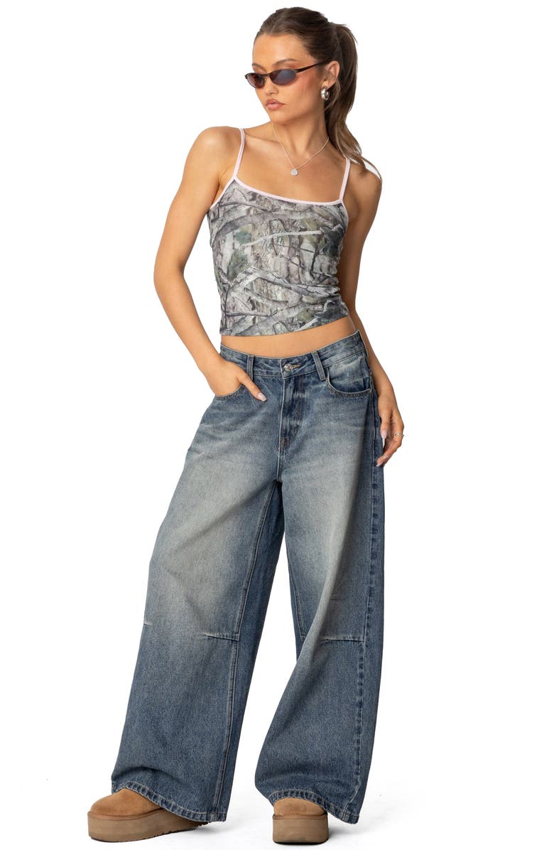 EDIKTED Camouflage Print Crop Camisole, Alternate, color, Olive