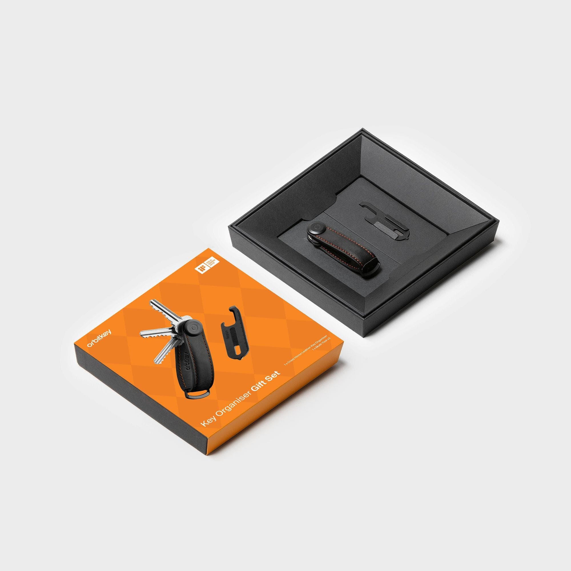 Orbitkey CrazyHorse Key Organiser + Multitool v2 Set, Alternate, color, Black/Orange