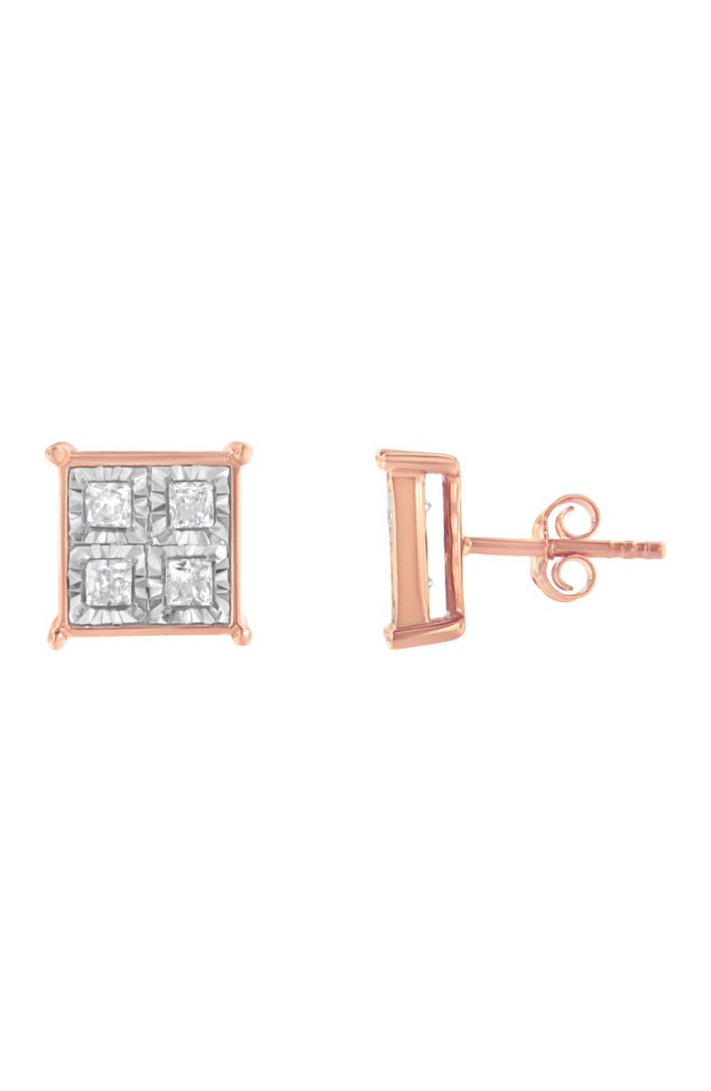 Haus of Brilliance Rose Gold Plated Silver Diamond Composite Stud Earrings, Alternate, color, Pink