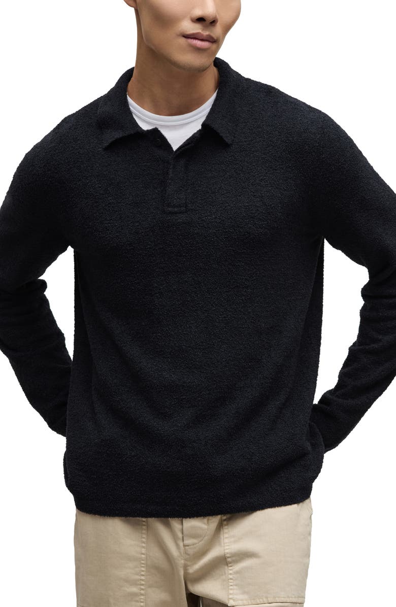 Barefoot Dreams<sup>®</sup> CozyChic<sup>®</sup> Lite Long Sleeve Polo Shirt, Alternate, color, Black