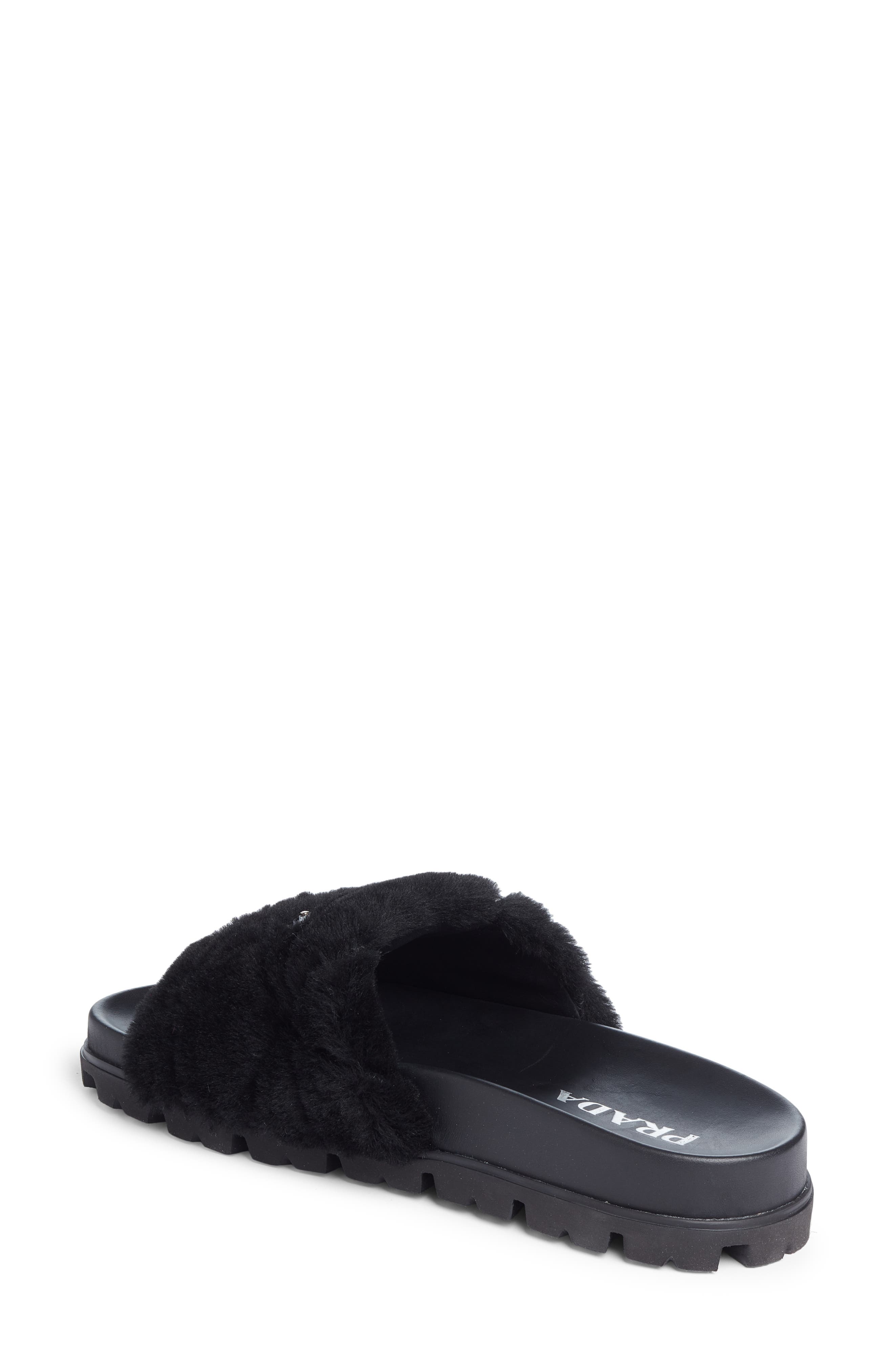 Prada Logo Genuine Shearling Slide Sandal, Alternate, color, 