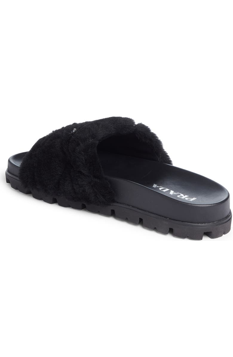 Prada Logo Genuine Shearling Slide Sandal, Alternate, color,